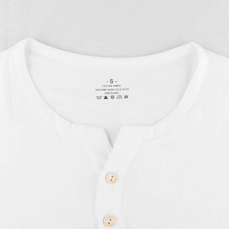 palglg Mens Long Sleeve Muscle Slim Fitted Cotton Henley T-Shirt with Buttons White L - Image 2